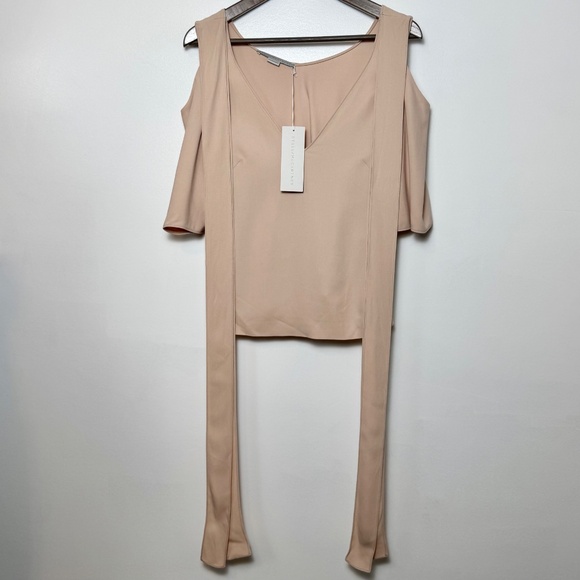 NWT STELLA McCARTNEY Blush Pink V-Neck Blouse Cold Shoulder w Ties, Size S / 4 - Picture 8 of 13